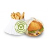 Fast-food paper packaging for burgers and french fries.