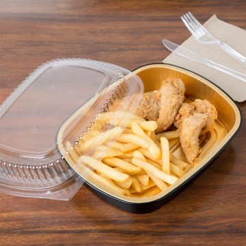 Hot food aluminum container 2200 ml with clear plastic lid 